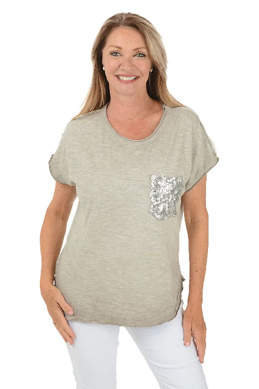 Sequined Pocket Slub-Knit Tee Business