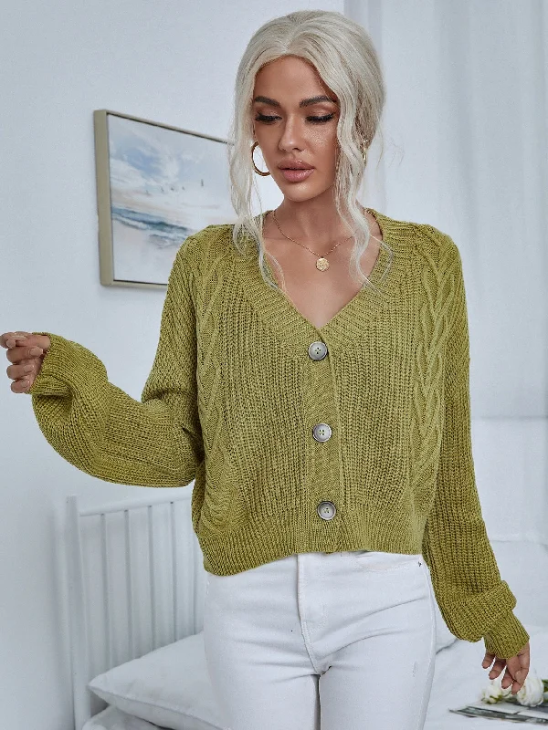 Casual Plain Button Front Long Sleeve V Neck Regular Women Cardigan Trendy Women's 