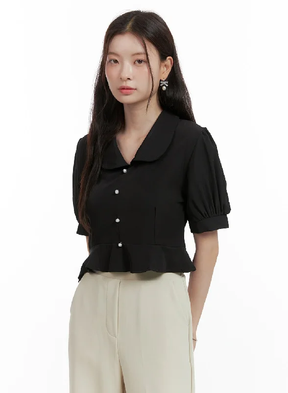 Pearl Frill Collared Blouse OL416 Luxurious Women's High -  end