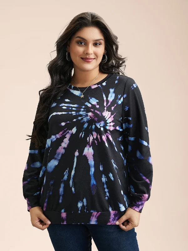 Tie-Dye Stretchy Crew Neck Sweatshirt Bold Women's Statement