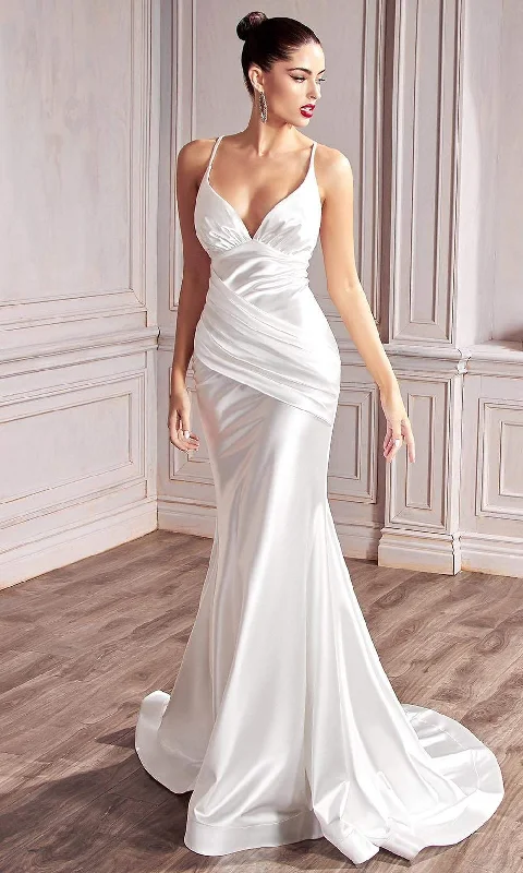 Cinderella Divine Bridals - CH236W Plunging V Neck Mermaid Bridal Gown Elegant Women's Formal 