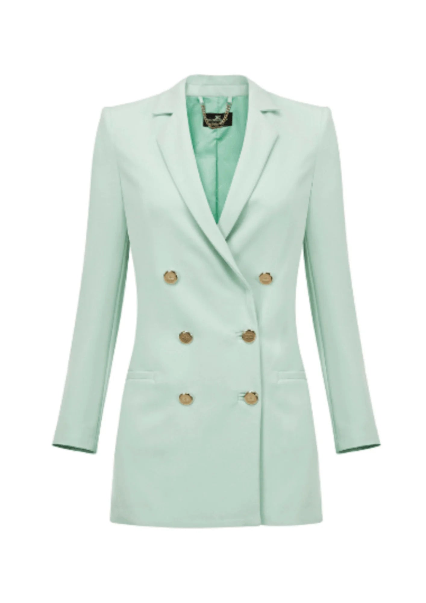 PASTEL GREEN LONG DOUBLE-BREASTED JACKET Contemporary 
