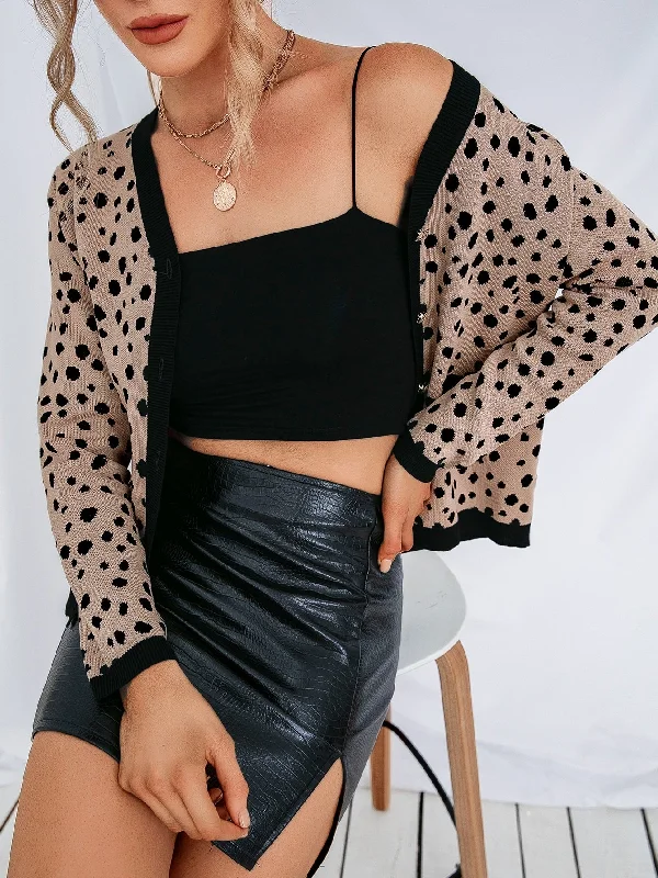 Casual All Over Print Button Front Long Sleeve V Neck Crop Women Cardigan Geometric