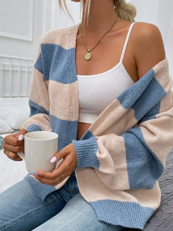 Casual Colorblock Long Sleeve Regular Women Cardigan Hip Women's Retro