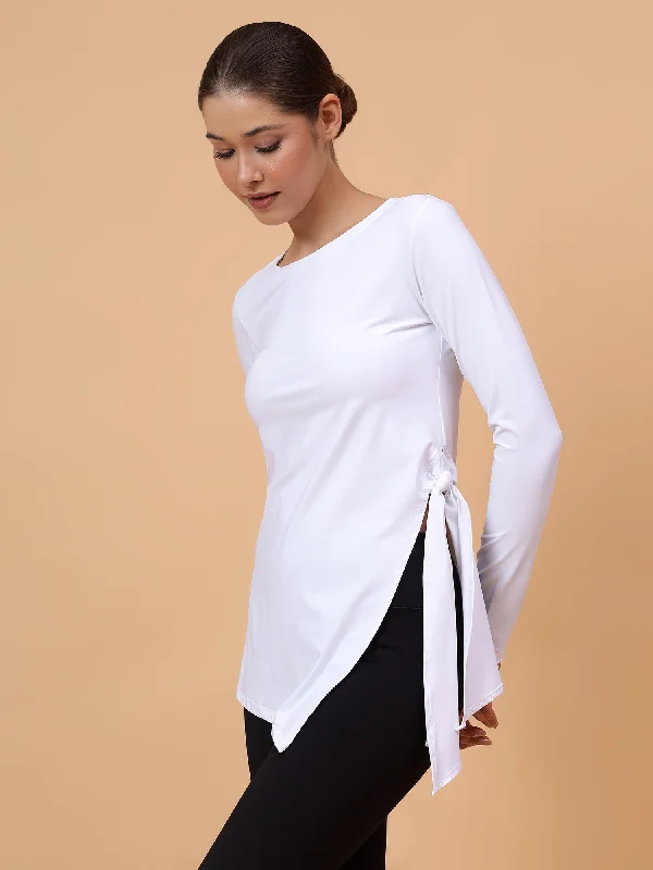 Fitkin Women White Side Knot Tshirt Preppy Women's College