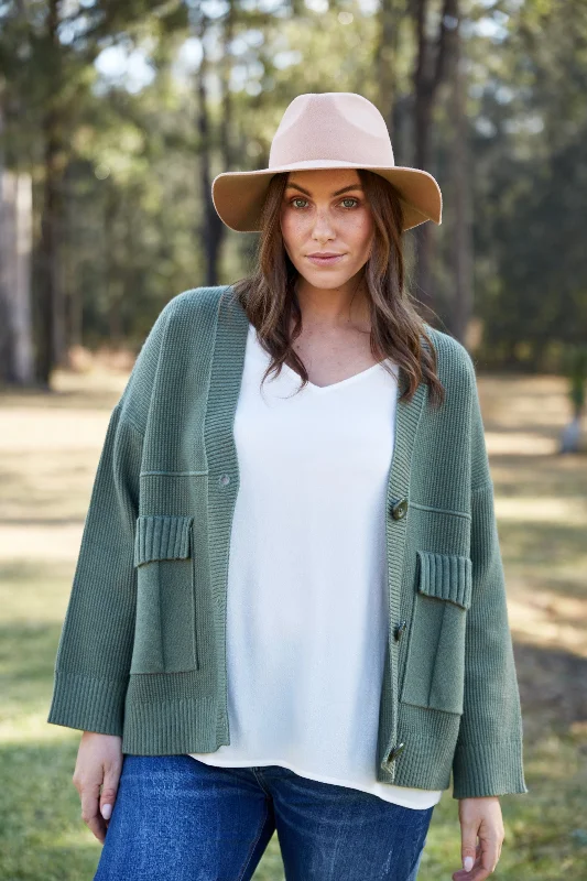 Nakako Pocket Cardigan - Moss Artistic Women's Hand - painted