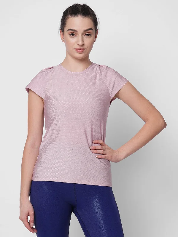 Fitkin women pink self design tshirt with back keyhole design Confident Women's Power