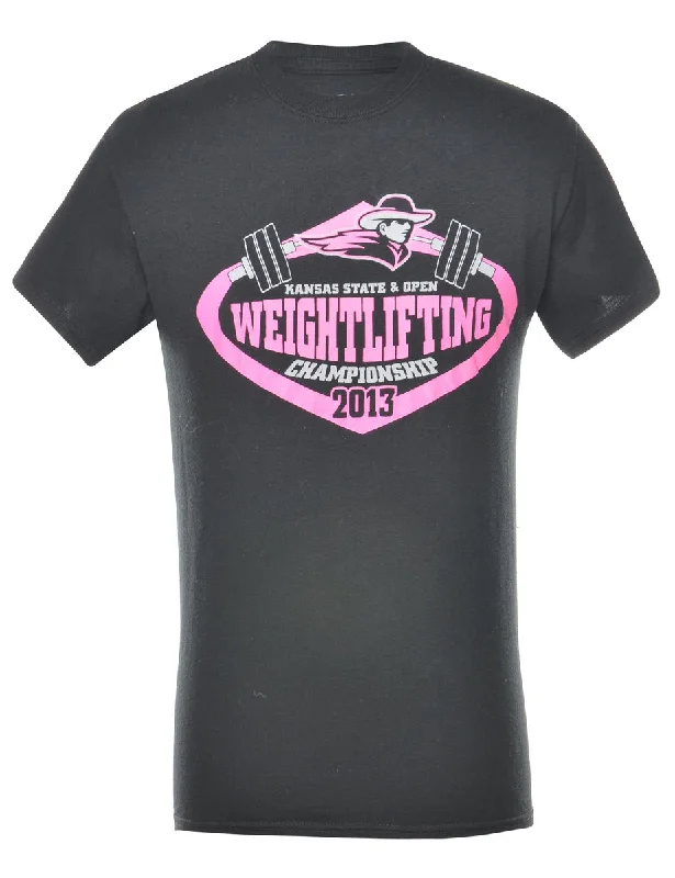Gildan Weightlifting Black & Pink Championship Printed T-shirt - S Sophisticated Women's Tailored
