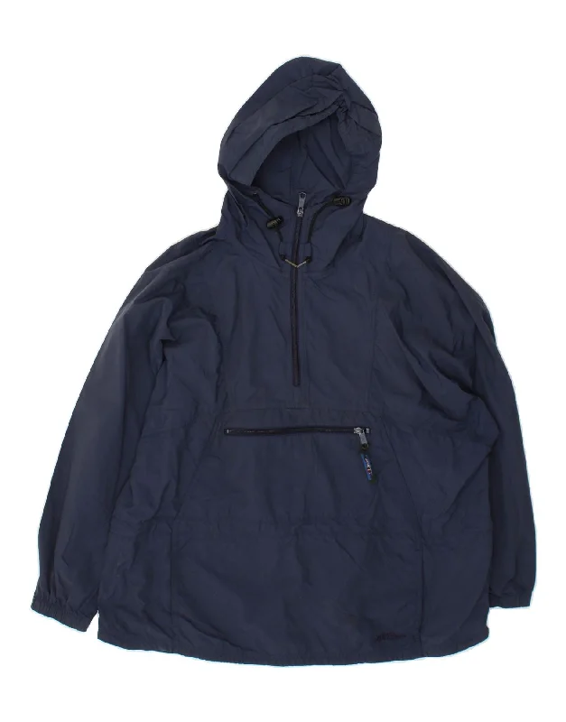 L.L.BEAN Womens Oversized Hooded Anorak Jacket UK 16 Large Navy Blue Nylon Country