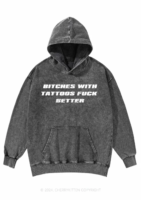 Bxxches With Tattoos Fxxk Better Y2K Washed Hoodie Cherrykitten Refined Women's Velvet