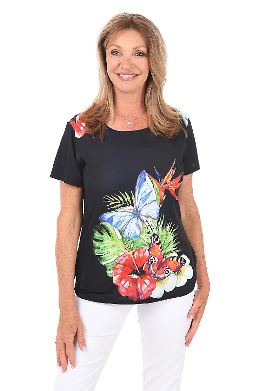 Tropical Butterfly Short Sleeve Knit Top Business