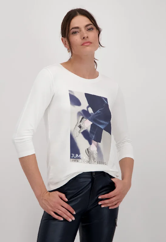 Graphic 3/4 Sleeve Top Cozy Women's Sherpa - lined