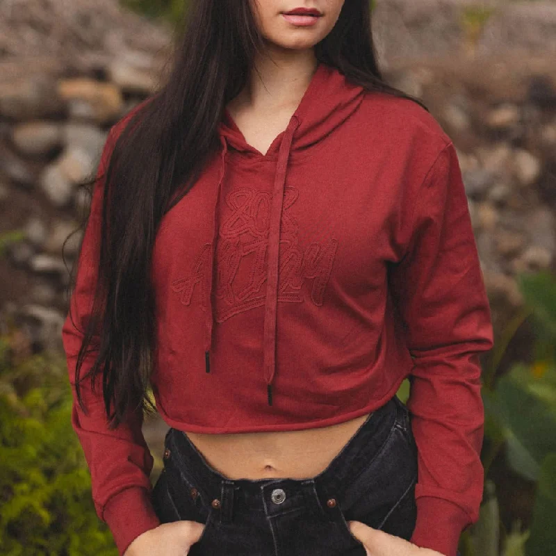 808ALLDAY Women's Maroon Appliqued Crop Hoodie purpose