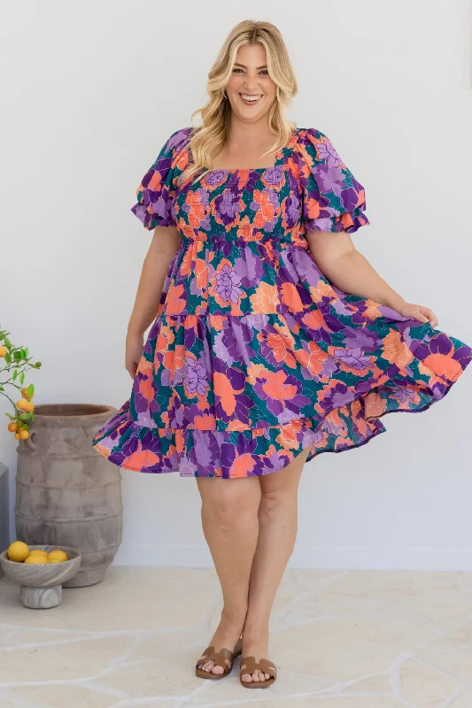 Ellie Shirred Dress Milan Floral Print French
