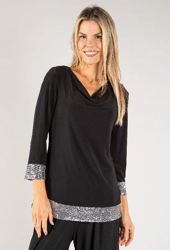 Cowl Neck Sequin Tops Preppy Women's College