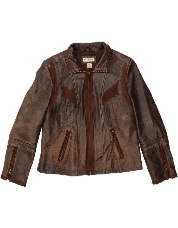 PRESTON & YORK Womens Leather Jacket UK 14 Large Brown Leather Sporty Women's Tennis PRESTON & YORK Womens Leather Jacket UK 14 Large Brown Leather Sporty Women's Tennis