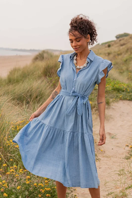 Chambray Midi Dress Streetwear Style for 