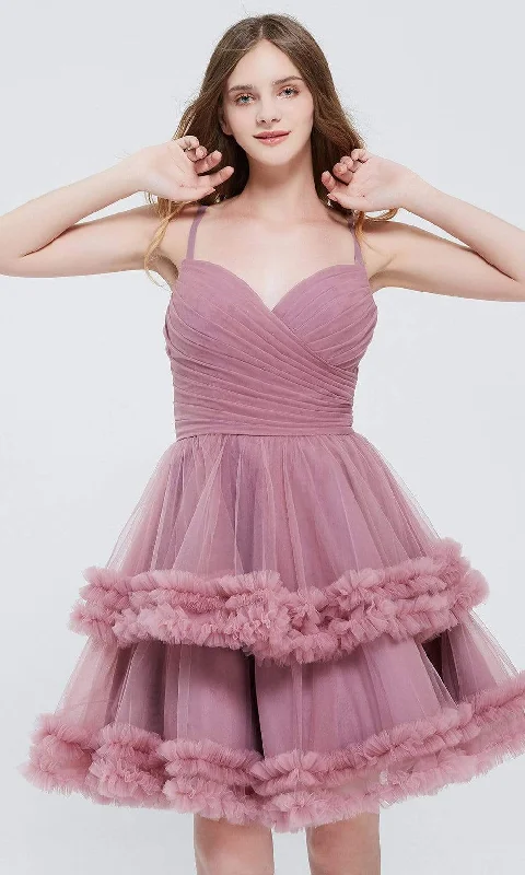 J'Adore Dresses - J20080 Tulle-Made Tier Short Dress Classic Women's Pin - striped