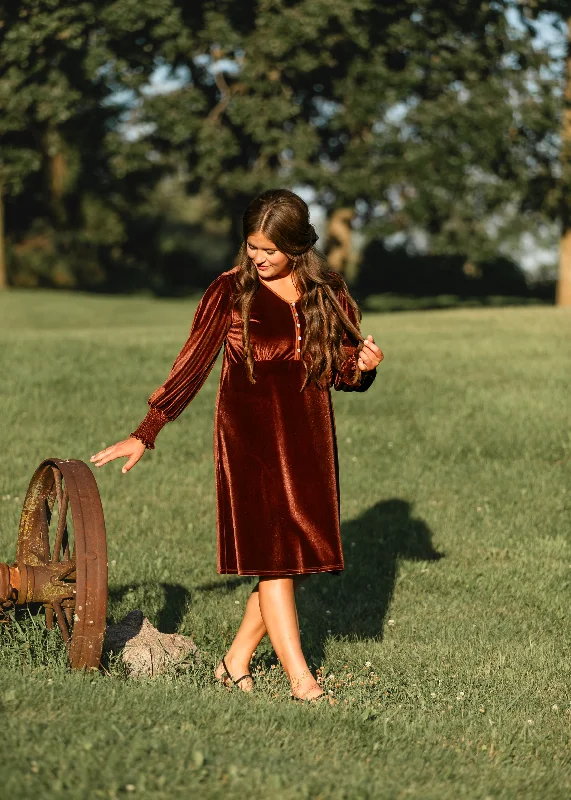 Autumn Quarter Button Velvet Midi Dress - FINAL SALE Refined Women's Hand - crafted