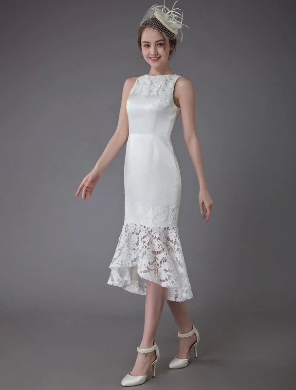 Short Wedding Dress Vintage Jewel Sleeveless Sheath Bridal Dress Exclusive Monochromatic All - in - one