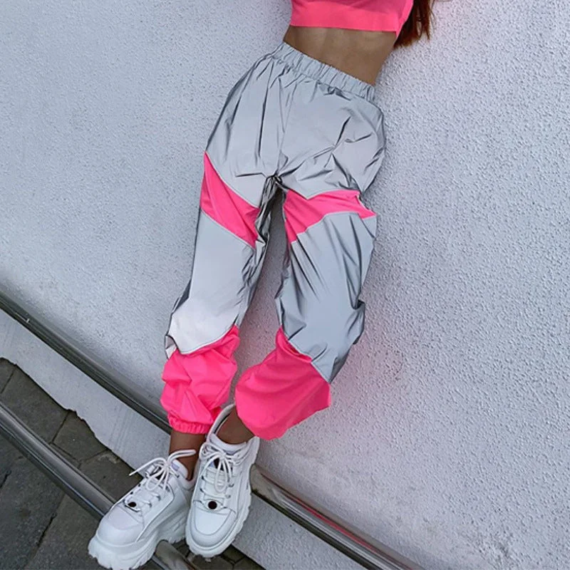 Athleisure Fashion Mid-Rise Paneled Reflective Slacks Womens Cargo Trousers Wholesale Pants Hip Women's Retro