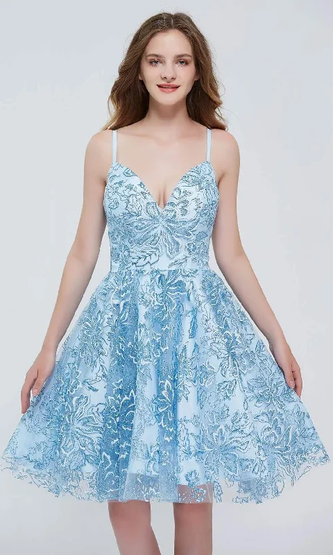 J'Adore Dresses - J20075 Floral Glittery A-line Dress Dapper Women's Bow - adorned