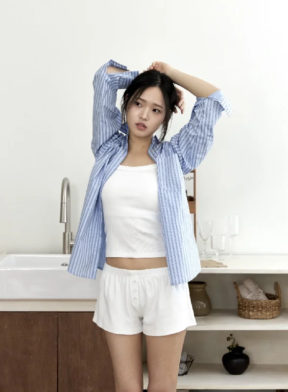 Stripe Buttoned Shirt IF423 Elegant Women's 