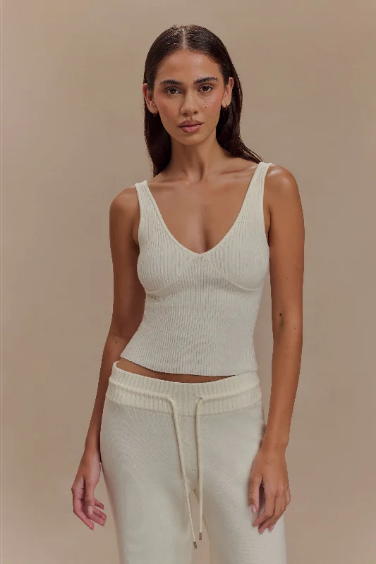 Natalya Ribbed Knit Cami Top - Ivory Stylish Women's Tropical 