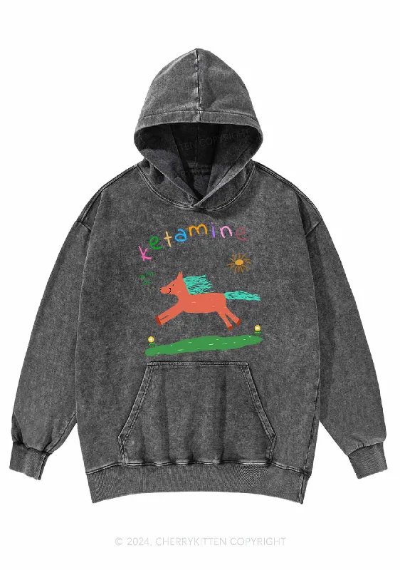 Orange Pony Y2K Washed Hoodie Cherrykitten Minimalist Women's Casual