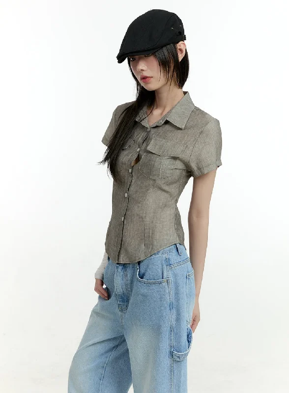 Washed Buttoned Crop Shirt CL426 Sharp Women's Italian