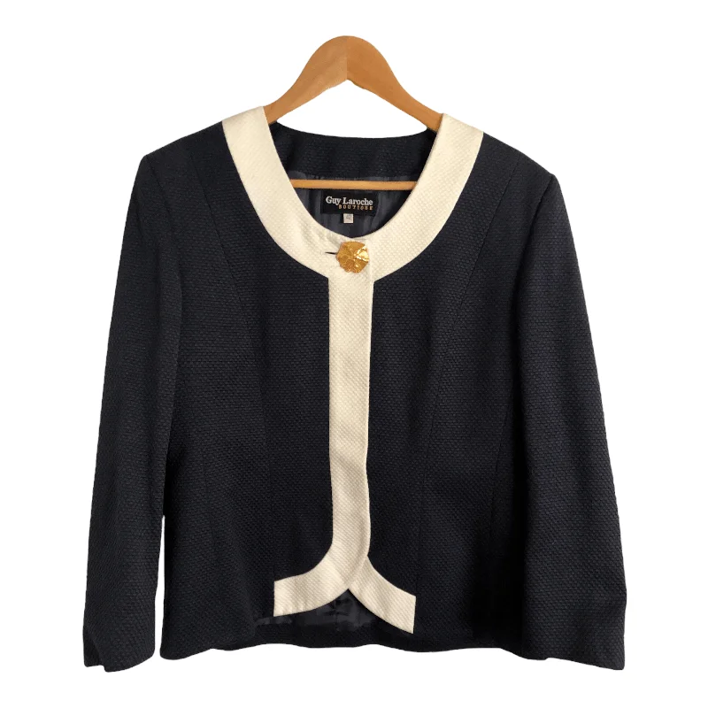Guy Laroche Boutique Vintage 100% Cotton 7/8 Sleeve Day Evening Jacket Navy Blue White UK Size 14 Modern Women's Tech Guy Laroche Boutique Vintage 100% Cotton 7/8 Sleeve Day Evening Jacket Navy Blue White UK Size 14 Modern Women's Tech