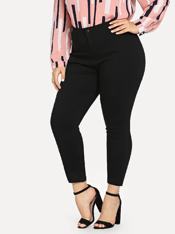 Plain Natural Cropped Plus Size Jeans Traditional Women's Wool