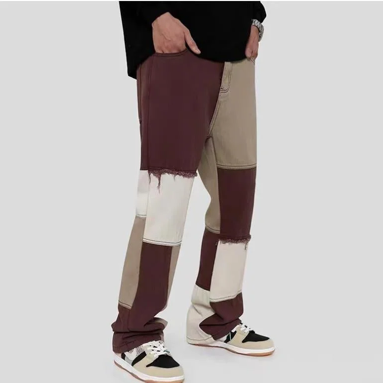 Women Color Block Patchwork Wholesale Long Pants With Pockets Unique Women's Upcycled