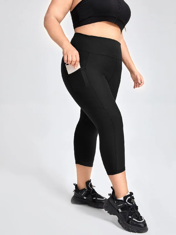 Plain Pocket High Waist Capris Plus Size Sports Leggings & Pants Trendy Women's Oversized