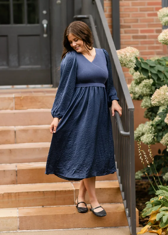 V-neck Sweater Blue Maxi Dress Trendy Women's Oversized