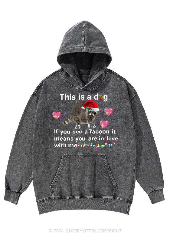 Christmas Dog Racoon Y2K Washed Hoodie Cherrykitten French