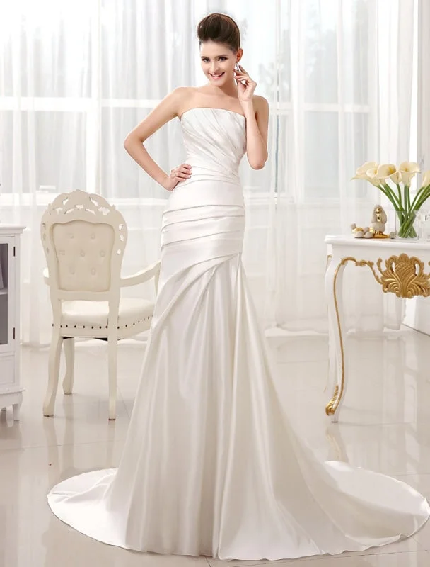 Ivory Mermaid Court Train Bridal Wedding Dress With Strapless Cool Women's Skate