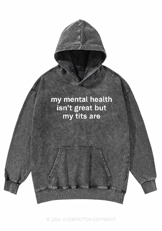 My Mental Health Isn't Great Y2K Washed Hoodie Cherrykitten Youthful Women's Anime - inspired