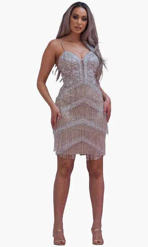 Chic and Holland SD1831 - Beaded Fringed Cocktail Dress Street