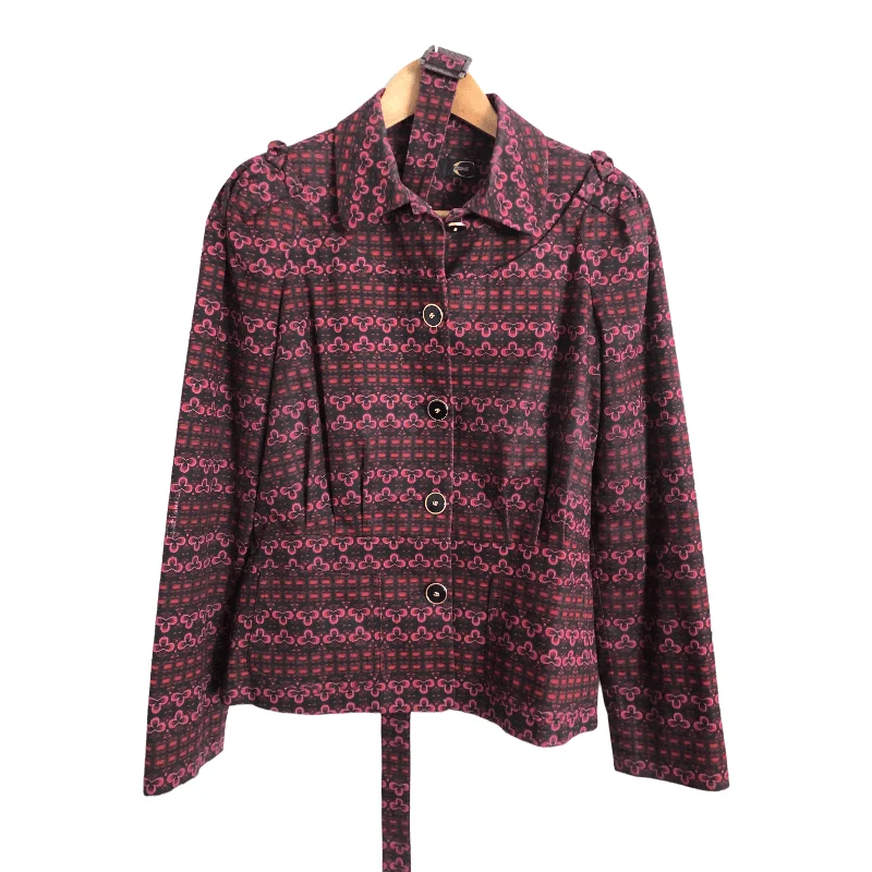 Just Cavalli Vintage Stretch Cotton Belted Day Evening Jacket Pink Multi UK Size 12 Dapper Women's Bow - adorned