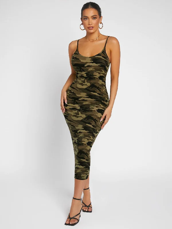 Camo Sleeveless Spaghetti Strap Pencil Natural Long Dress Casual Women's Japanese 