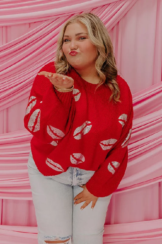 Sending Kisses Knit Sweater in Red Curves Elegant Women's Formal 