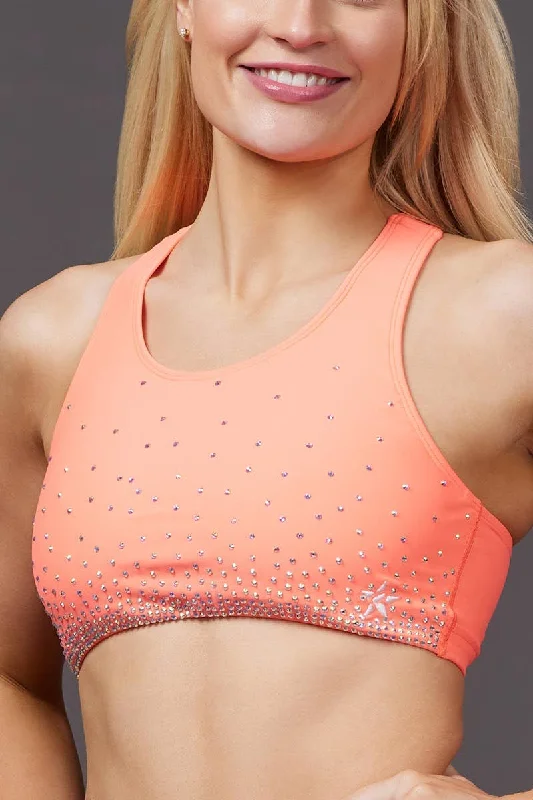On the Go Crystal Sports Bra in Coral Crystal Hip Women's Urban