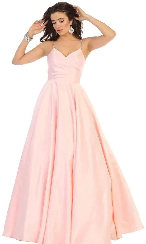 May Queen - MQ1678 Spaghetti Straps Corset Back Long Satin Gown Elegant Women's Formal 