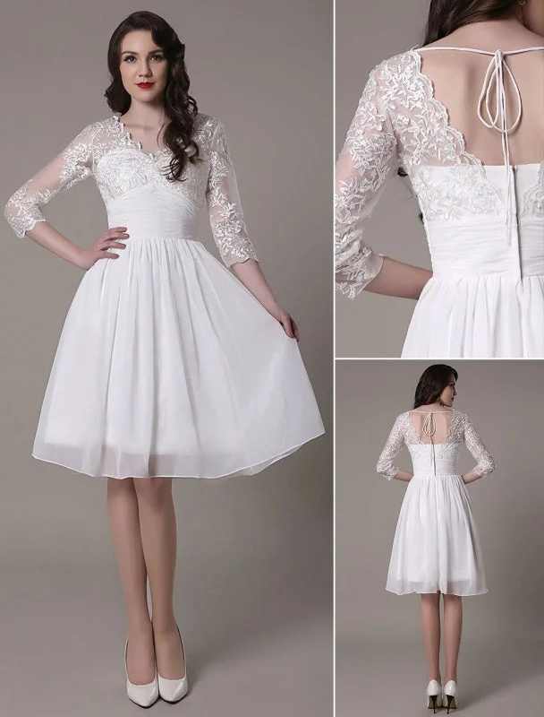 Simple Wedding Dressses Chiffon V Neck Lace A Linepleated Bridal Dress Exclusive Rugged Women's Outdoor 