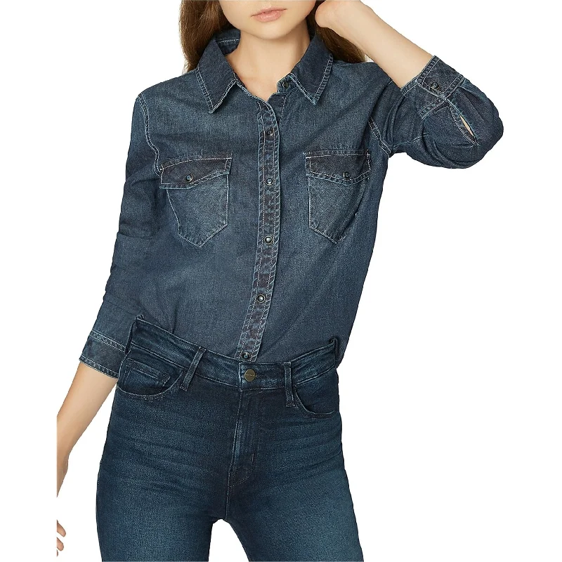 Sanctuary Clothing Womens Work Snap Button Up Shirt, Blue, X-Small Casual Women's Loose - fitting