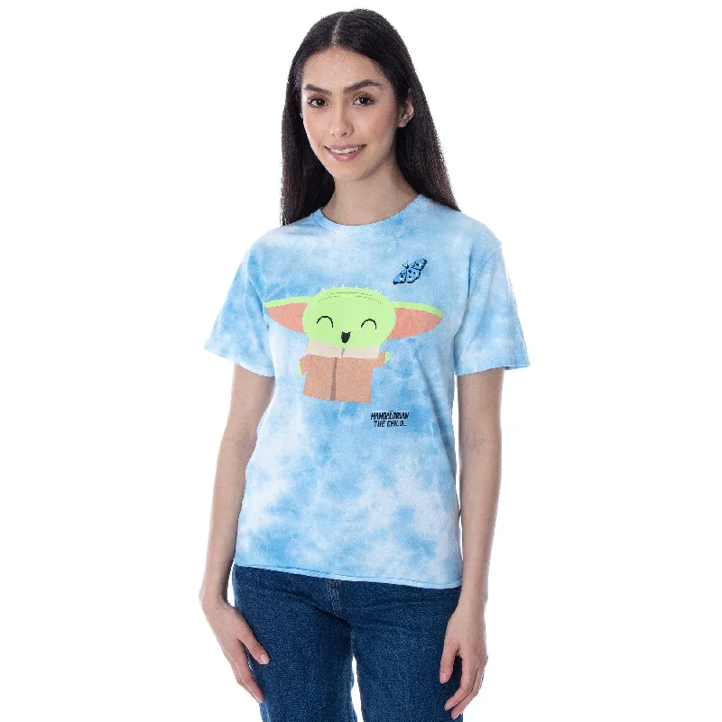 Star Wars Women's The Mandalorian Grogu Baby Yoda Shirt Tie Dye Skimmer Crop Top Tee Shirt For Women Feminine Women's Soft 