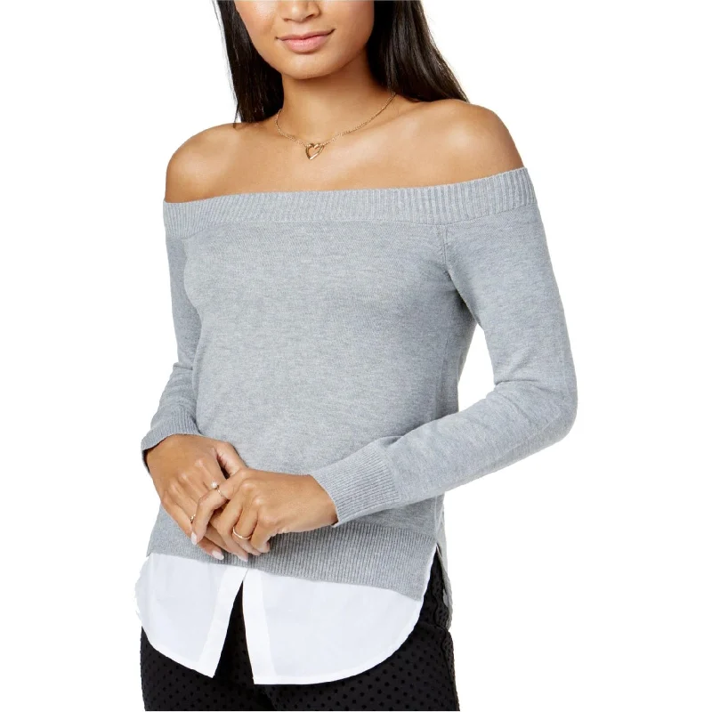 Maison Jules Womens Off-The-Shoulder Pullover Sweater Compression