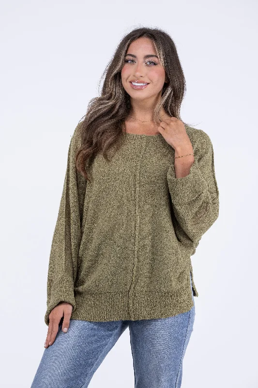 Simple Perfections Women's Round Neckline Cuffed Sleeve Sweater Gym