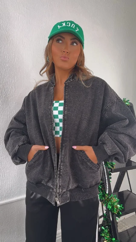 Darker Days Black Denim Bomber Jacket Classic Women's Tweed